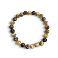 The Executive men’s bracelet with 8mm Fire Crackle Agate gemstone beads in deep brown, amber, and smoky tones on a white background.